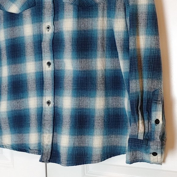 Warehouse One Men's Sz XXL Teal/Navy Blue Long Sleeve Shirt w Pockets - Picture 5 of 12